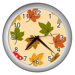 Autumn Leaves Wall Clock (silver) by DithersDesigns