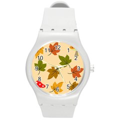 Autumn Leaves Round Plastic Sport Watch (m) by DithersDesigns