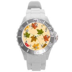 Autumn Leaves Round Plastic Sport Watch (l) by DithersDesigns