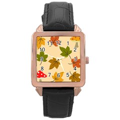 Autumn Leaves Rose Gold Leather Watch  by DithersDesigns