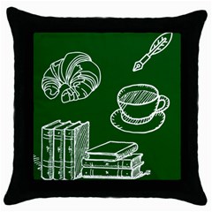 Books And Baked Goods Pattern Throw Pillow Case (black) by DithersDesigns