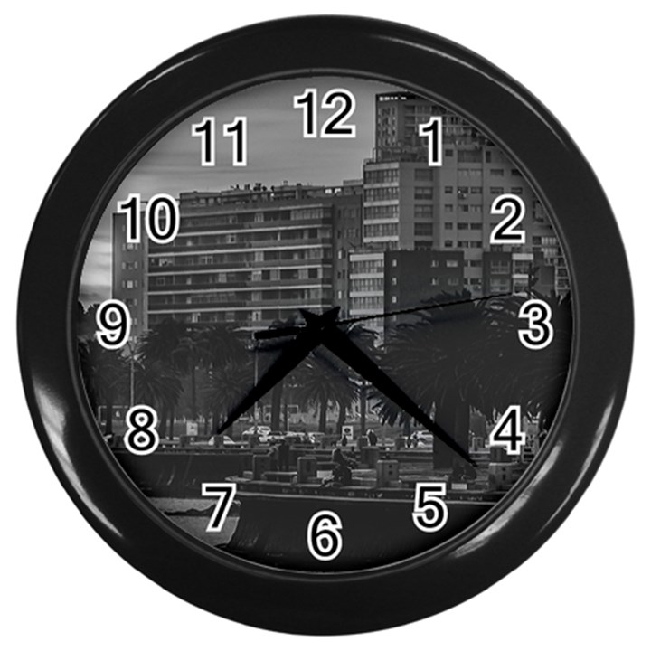 Sunset Coastal Urban Scene, Montevideo, Uruguay Wall Clock (Black)