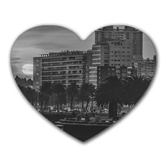 Sunset Coastal Urban Scene, Montevideo, Uruguay Heart Mousepads by dflcprintsclothing