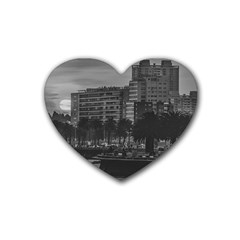 Sunset Coastal Urban Scene, Montevideo, Uruguay Heart Coaster (4 Pack)  by dflcprintsclothing