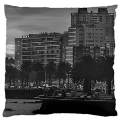 Sunset Coastal Urban Scene, Montevideo, Uruguay Large Flano Cushion Case (two Sides) by dflcprintsclothing