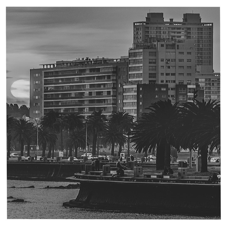 Sunset Coastal Urban Scene, Montevideo, Uruguay Wooden Puzzle Square