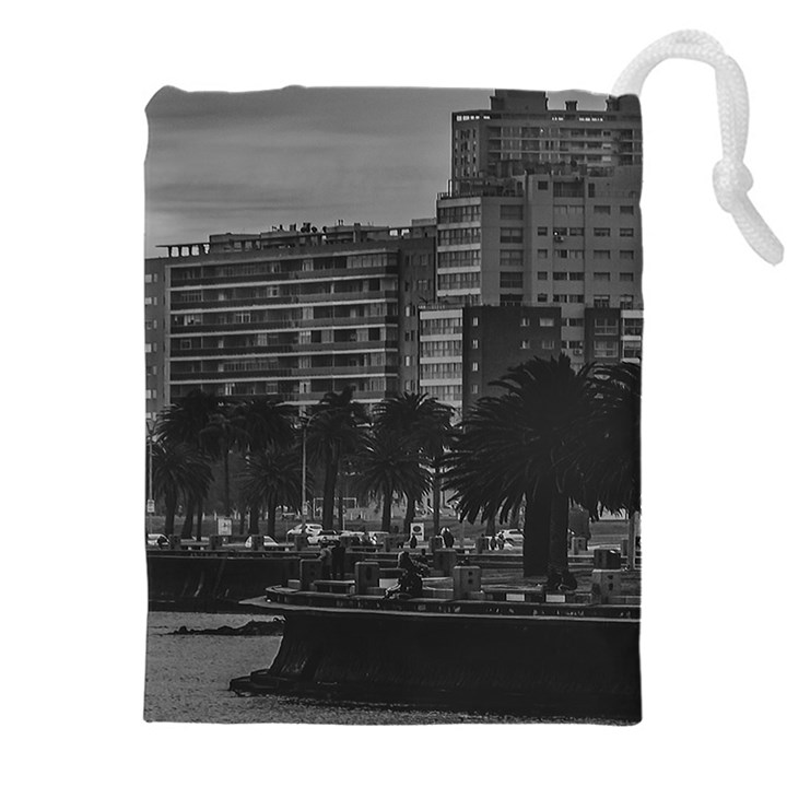 Sunset Coastal Urban Scene, Montevideo, Uruguay Drawstring Pouch (5XL)