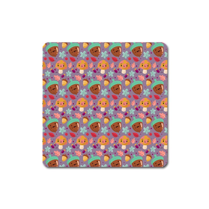 Nuts And Mushroom Pattern Square Magnet