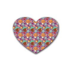 Nuts And Mushroom Pattern Rubber Coaster (heart)  by designsbymallika