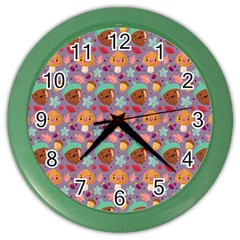 Nuts And Mushroom Pattern Color Wall Clock by designsbymallika