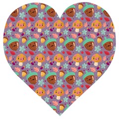 Nuts And Mushroom Pattern Wooden Puzzle Heart by designsbymallika