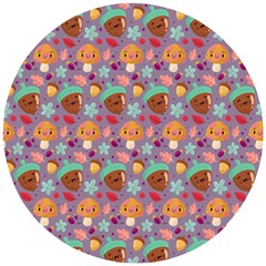 Nuts And Mushroom Pattern Wooden Puzzle Round by designsbymallika