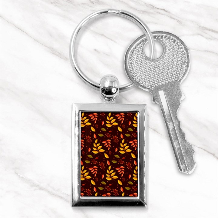 Yellow Green Orange Leaf Pattern Key Chain (Rectangle)