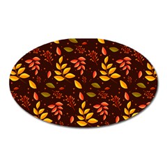 Yellow Green Orange Leaf Pattern Oval Magnet by designsbymallika