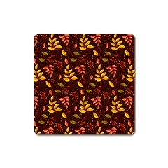 Yellow Green Orange Leaf Pattern Square Magnet by designsbymallika