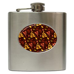 Yellow Green Orange Leaf Pattern Hip Flask (6 Oz) by designsbymallika