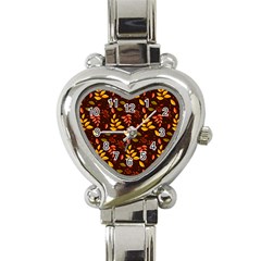 Yellow Green Orange Leaf Pattern Heart Italian Charm Watch by designsbymallika