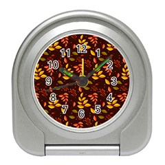 Yellow Green Orange Leaf Pattern Travel Alarm Clock by designsbymallika