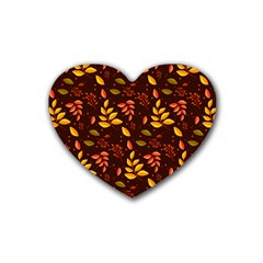 Yellow Green Orange Leaf Pattern Heart Coaster (4 Pack)  by designsbymallika