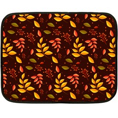 Yellow Green Orange Leaf Pattern Fleece Blanket (mini) by designsbymallika