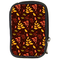 Yellow Green Orange Leaf Pattern Compact Camera Leather Case by designsbymallika