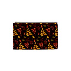 Yellow Green Orange Leaf Pattern Cosmetic Bag (small) by designsbymallika