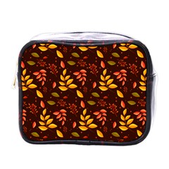 Yellow Green Orange Leaf Pattern Mini Toiletries Bag (one Side) by designsbymallika