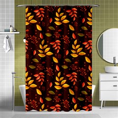 Yellow Green Orange Leaf Pattern Shower Curtain 48  X 72  (small)  by designsbymallika