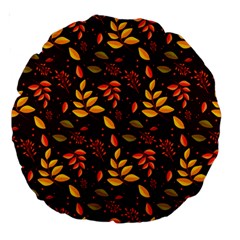 Yellow Green Orange Leaf Pattern Large 18  Premium Round Cushions by designsbymallika