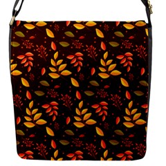 Yellow Green Orange Leaf Pattern Flap Closure Messenger Bag (s) by designsbymallika