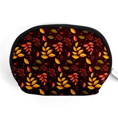 Yellow Green Orange Leaf Pattern Accessory Pouch (medium) by designsbymallika