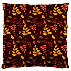 Yellow Green Orange Leaf Pattern Large Flano Cushion Case (two Sides) by designsbymallika