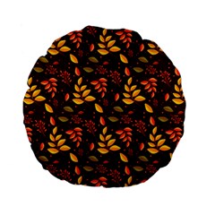 Yellow Green Orange Leaf Pattern Standard 15  Premium Flano Round Cushions by designsbymallika