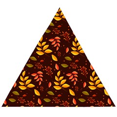 Yellow Green Orange Leaf Pattern Wooden Puzzle Triangle by designsbymallika