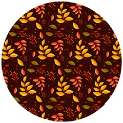 Yellow Green Orange Leaf Pattern Wooden Puzzle Round by designsbymallika