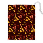 Yellow Green Orange Leaf Pattern Drawstring Pouch (4XL) Front