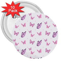 Pink Purple Butterfly 3  Buttons (10 Pack)  by designsbymallika