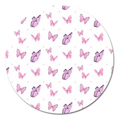 Pink Purple Butterfly Magnet 5  (round) by designsbymallika