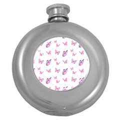 Pink Purple Butterfly Round Hip Flask (5 Oz) by designsbymallika