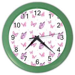 Pink Purple Butterfly Color Wall Clock by designsbymallika