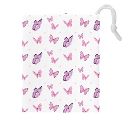 Pink Purple Butterfly Drawstring Pouch (5xl) by designsbymallika