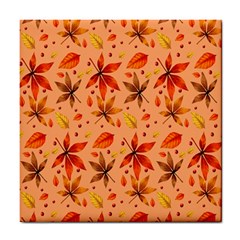 Orange Brown Leaves Tile Coaster by designsbymallika