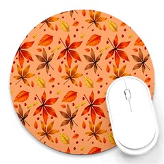 Orange Brown Leaves Round Mousepads by designsbymallika