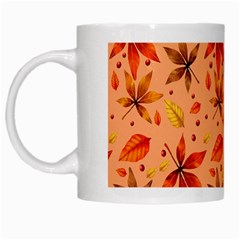 Orange Brown Leaves White Mugs by designsbymallika