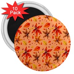 Orange Brown Leaves 3  Magnets (10 Pack)  by designsbymallika