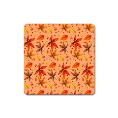 Orange Brown Leaves Square Magnet by designsbymallika