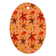 Orange Brown Leaves Oval Ornament (two Sides) by designsbymallika