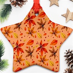 Orange Brown Leaves Star Ornament (two Sides) by designsbymallika