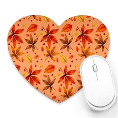 Orange Brown Leaves Heart Mousepads by designsbymallika