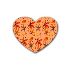 Orange Brown Leaves Heart Coaster (4 Pack)  by designsbymallika